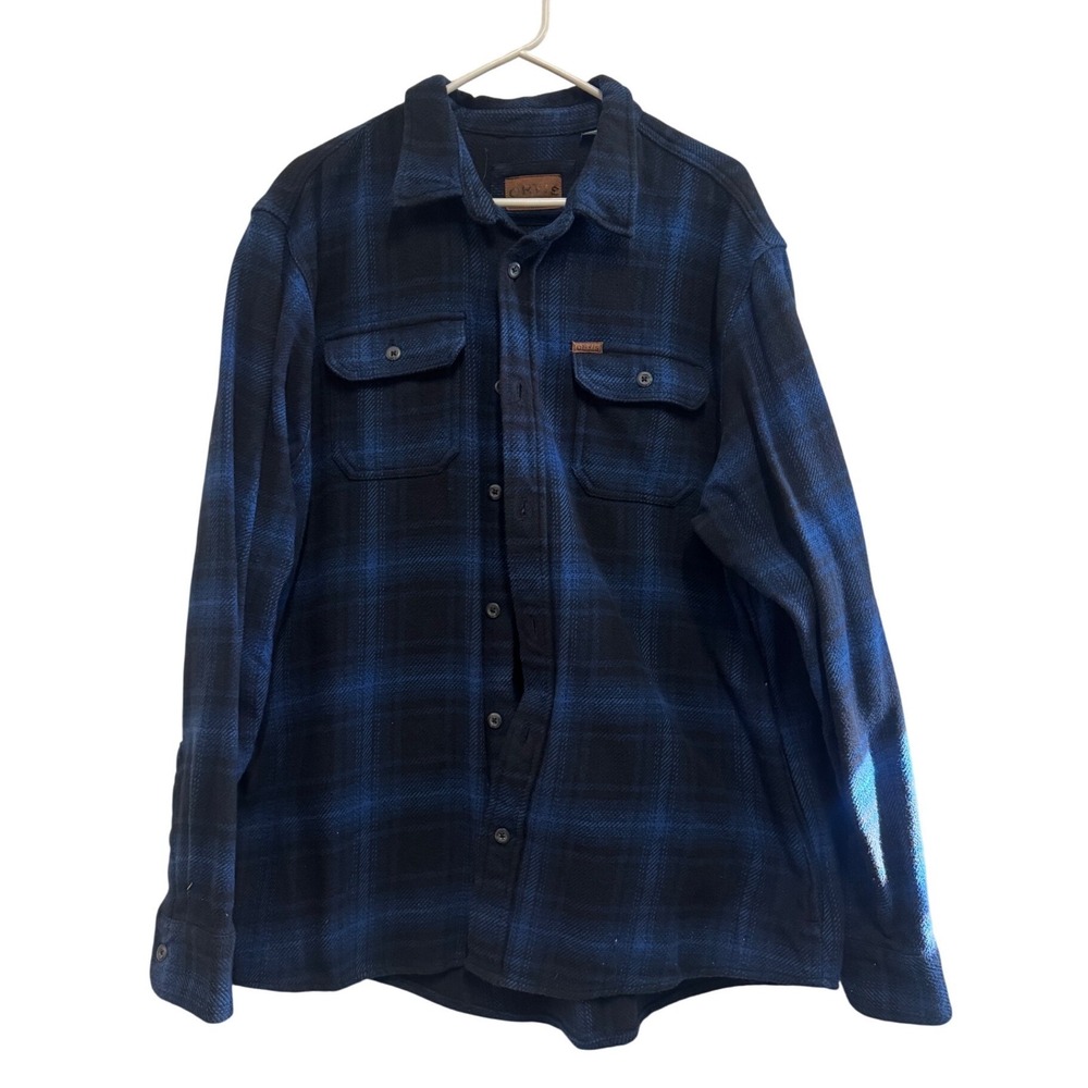 Orvis Mens XL Blue Black Plaid Flannel Button Down Shirt Classic Collection